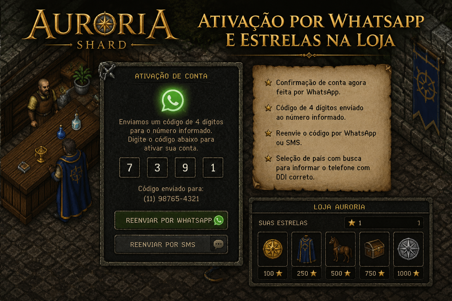 Ativação por WhatsApp e Estrelas na Loja