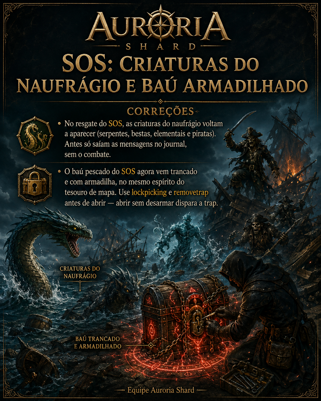SOS: criaturas do naufrágio e baú armadilhado